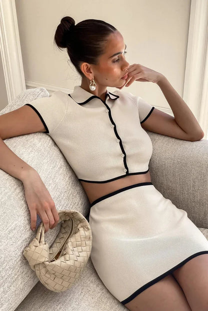 Women's Mini Dress White With Black Trim - VibreMode