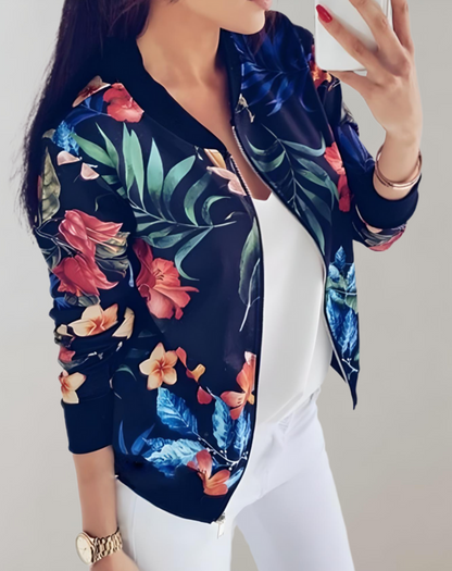Image of Esther | Women's Floral Zip-Up Bomber Jacket