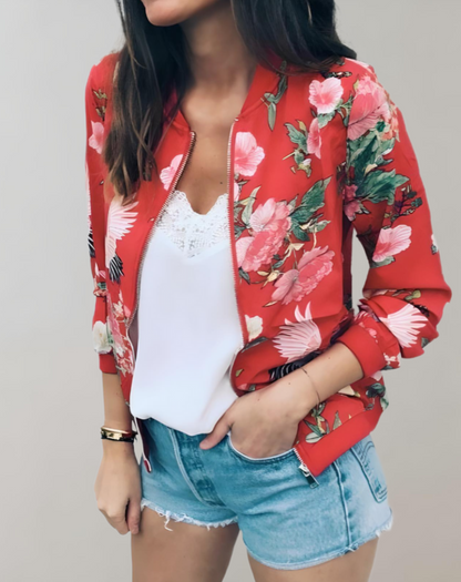 Image of Esther | Women's Floral Zip-Up Bomber Jacket