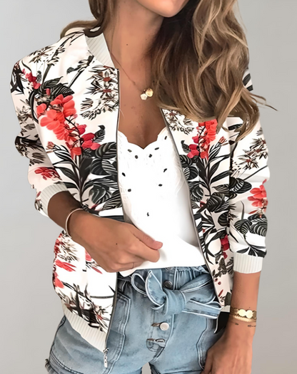 Image of Esther | Women's Floral Zip-Up Bomber Jacket