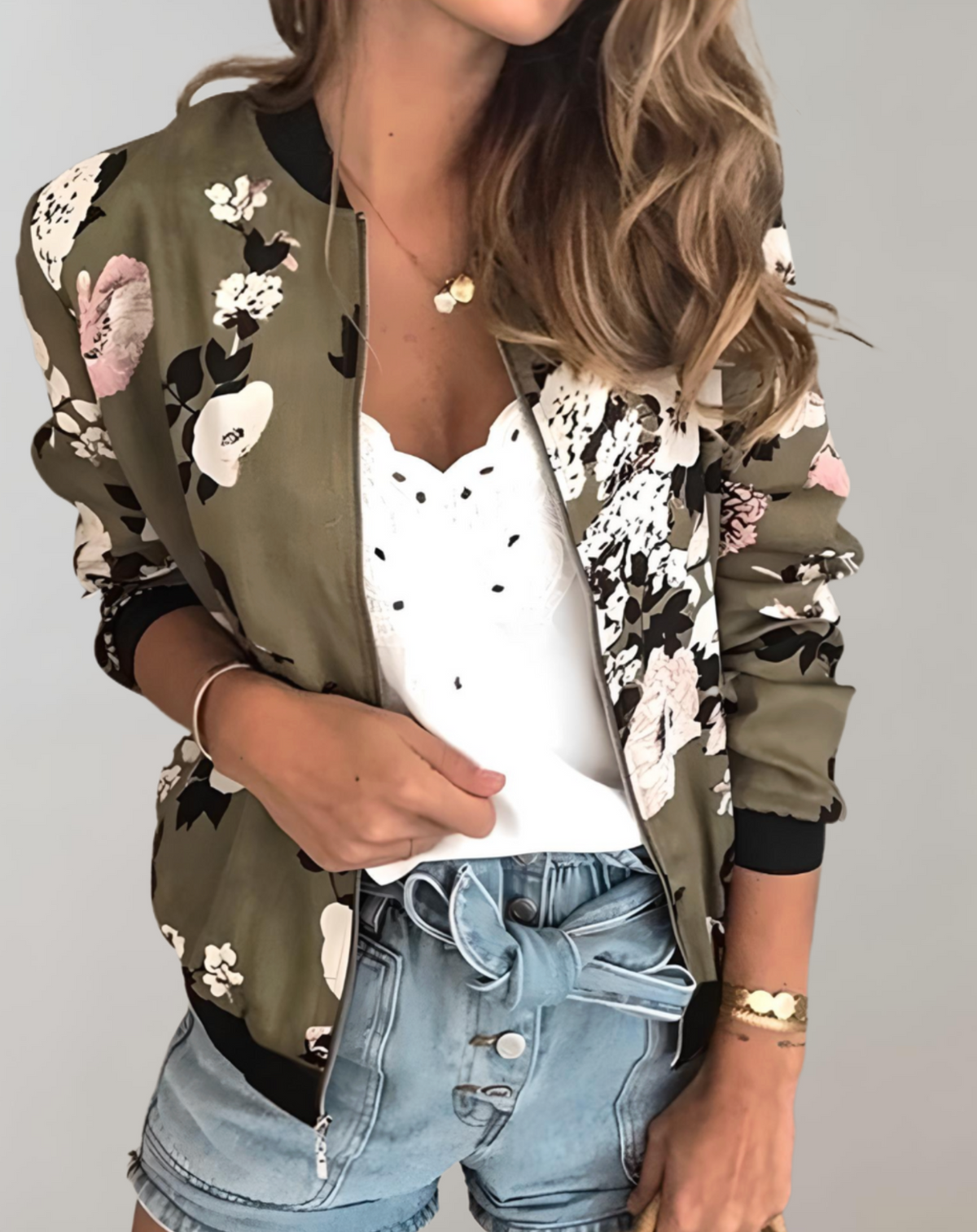 Image of Esther | Women's Floral Zip-Up Bomber Jacket
