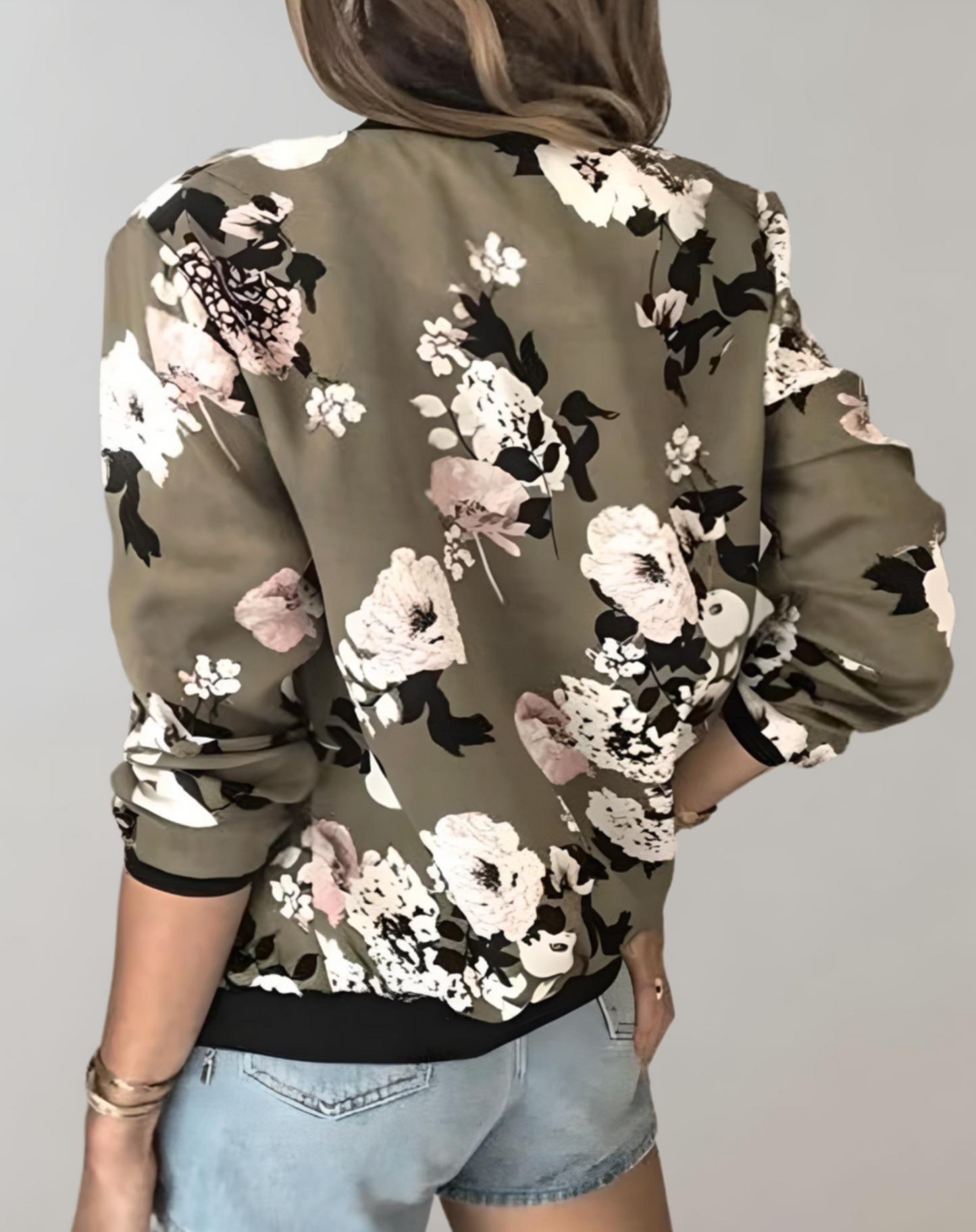 Image of Esther | Women's Floral Zip-Up Bomber Jacket