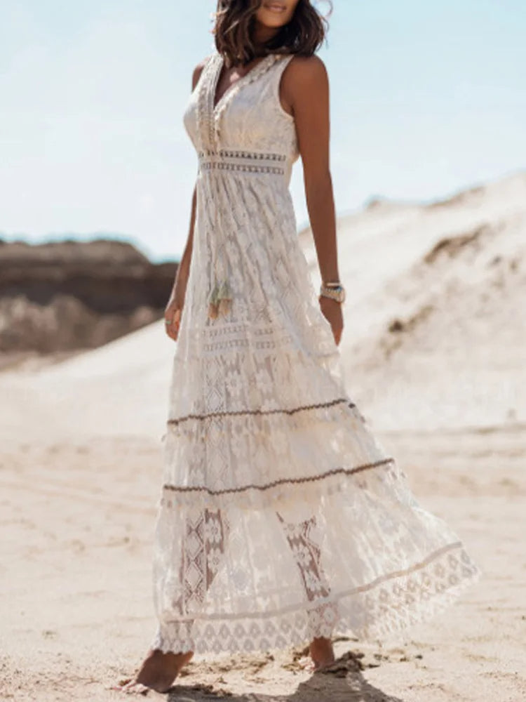 Women's Lace V-Neck Maxi Dress