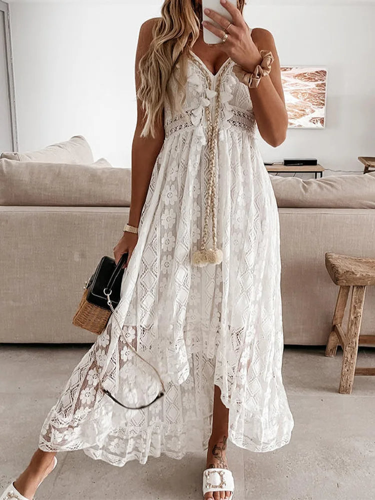 Women's Lace V-Neck Maxi Dress