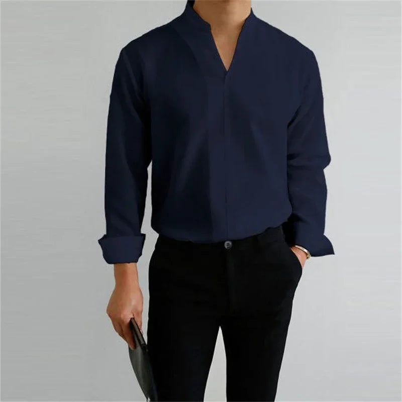 Image of Evan | Men's Long Sleeve Mandarin Collar Casual Shirt