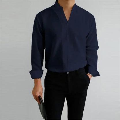 Image of Evan | Men's Long Sleeve Mandarin Collar Casual Shirt