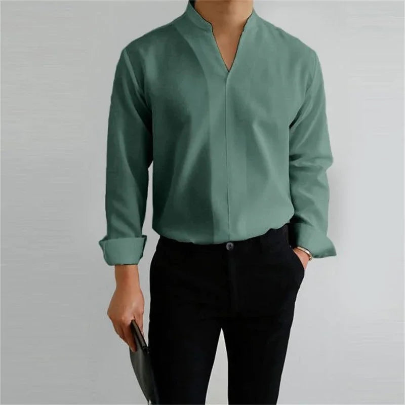 Image of Evan | Men's Long Sleeve Mandarin Collar Casual Shirt