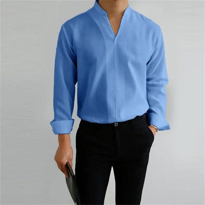 Image of Evan | Men's Long Sleeve Mandarin Collar Casual Shirt