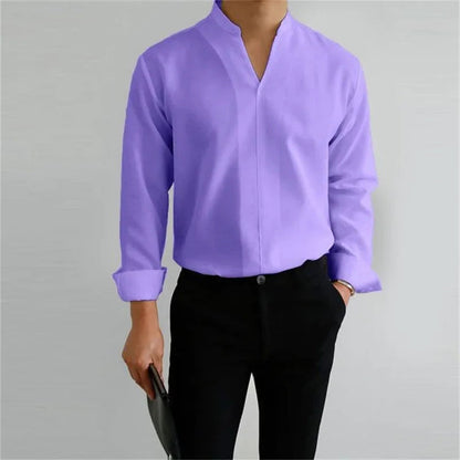 Image of Evan | Men's Long Sleeve Mandarin Collar Casual Shirt