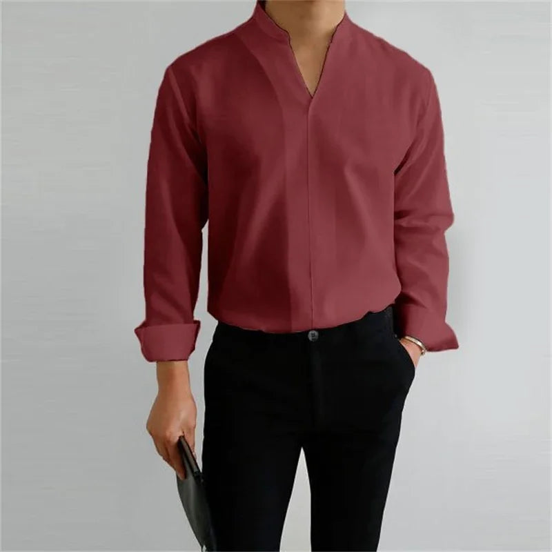 Image of Evan | Men's Long Sleeve Mandarin Collar Casual Shirt