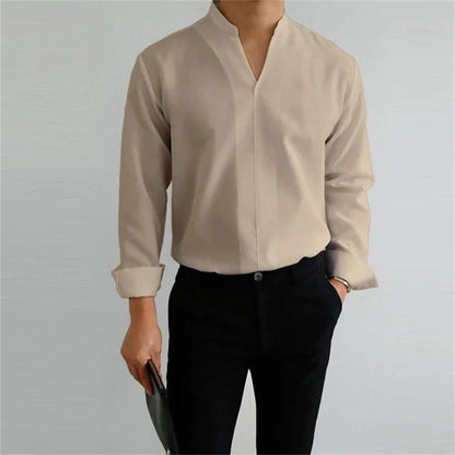 Image of Evan | Men's Long Sleeve Mandarin Collar Casual Shirt
