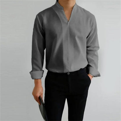 Image of Evan | Men's Long Sleeve Mandarin Collar Casual Shirt