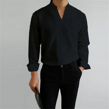 Image of Evan | Men's Long Sleeve Mandarin Collar Casual Shirt
