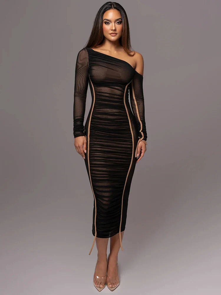Women's One Shoulder Bodycon Midi Dress