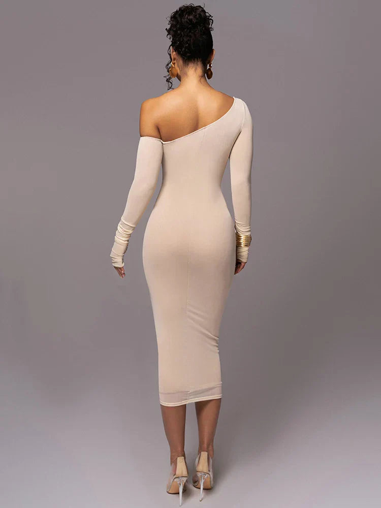 Women's One Shoulder Bodycon Midi Dress