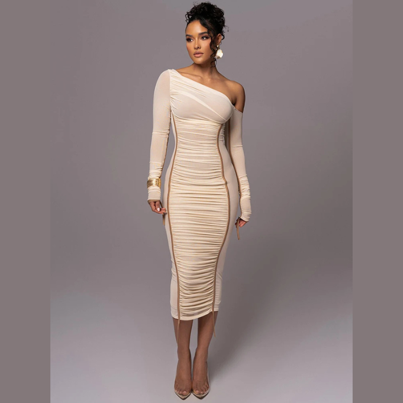Women's One Shoulder Bodycon Midi Dress - VibreMode