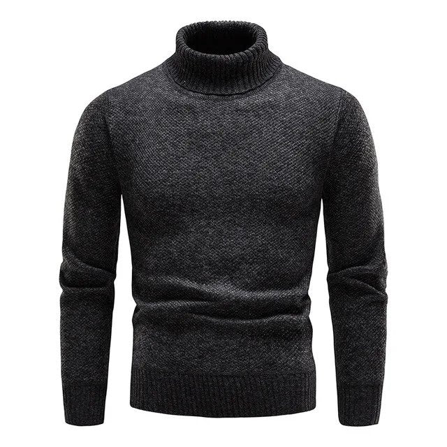 Men's Slim Fit Turtleneck Sweater Classic Ribbed Knit - VibreMode