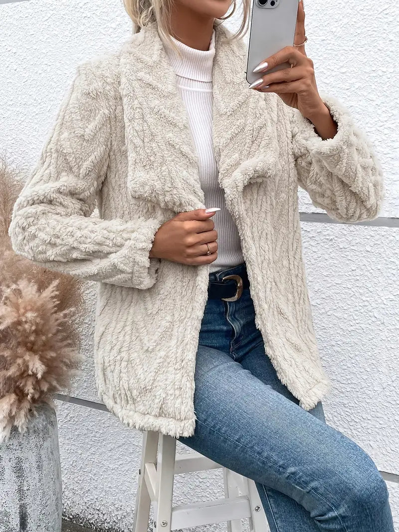 Women's White Fleece Jacket Comfortable - VibreMode