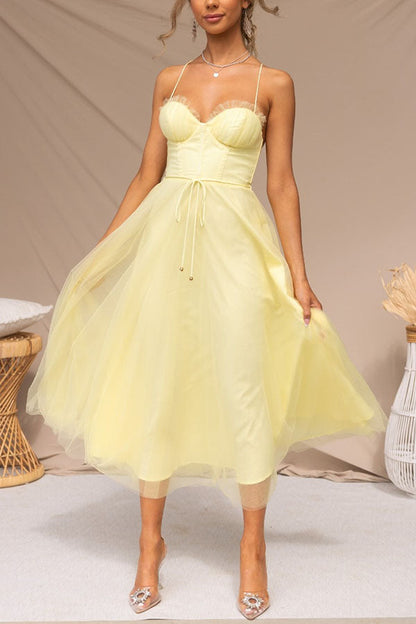 Women's Corset Midi Dress Tulle Skirt