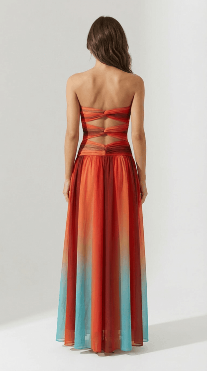 Women's Strapless Red Maxi Dress