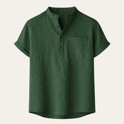 Men's Cotton Linen Henley Shirt Breathable