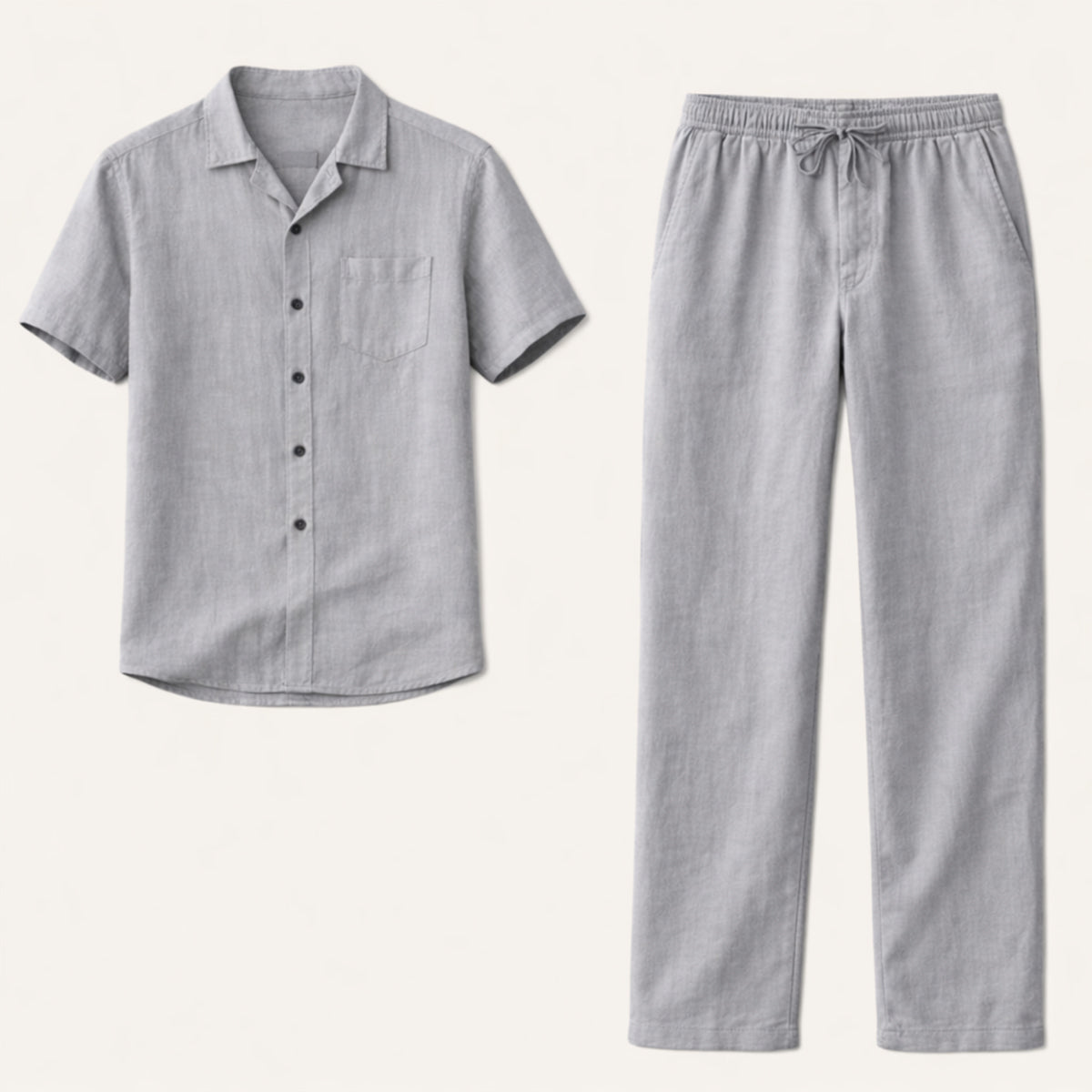 Men's Linen Beach Shirt And Pants Set