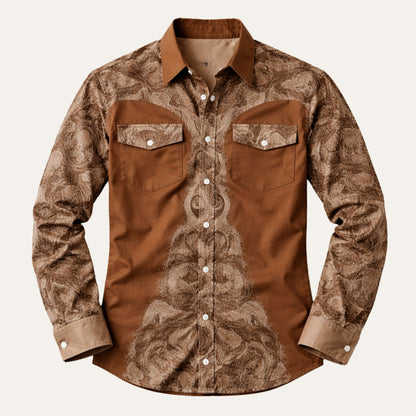 Men's Western Denim Shirt Two Tone Patchwork Retro Style