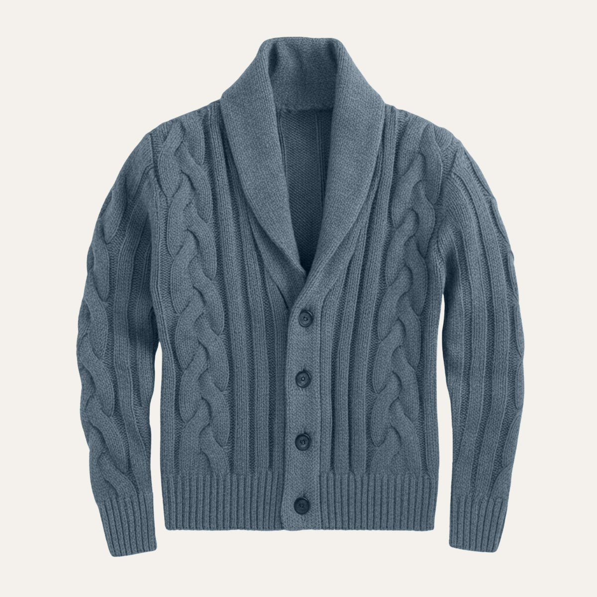 Men's Cable Knit Cardigan Shawl Collar Button Up