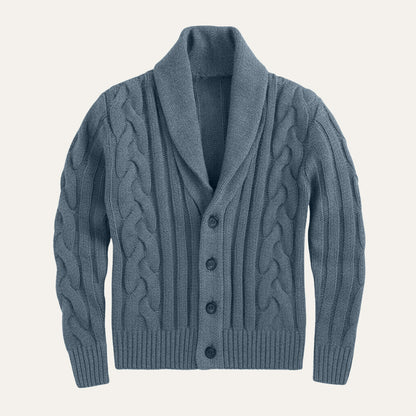 Men's Cable Knit Cardigan Shawl Collar Button Up