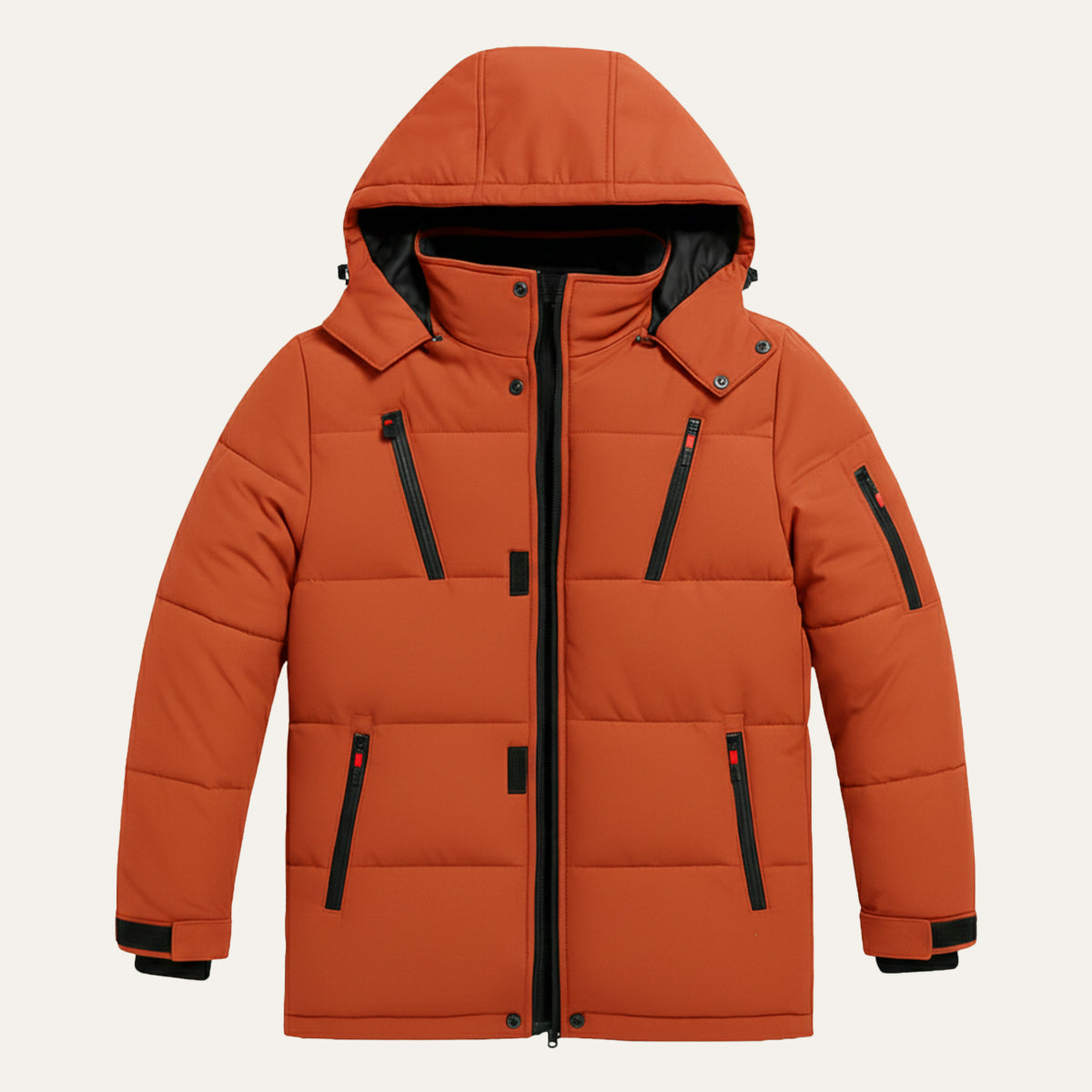 Men's Warm Puffer Coat Hooded Winter Zipper Pockets