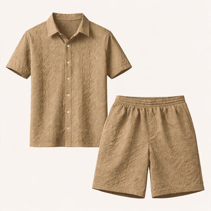 Men's Textured Summer Shirt And Shorts Set