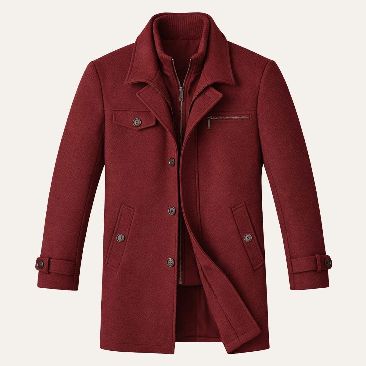 Men's Wool Blend Smart Jacket Zipper Button Closure