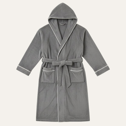 Men's Hooded Fleece Bathrobe With Belt