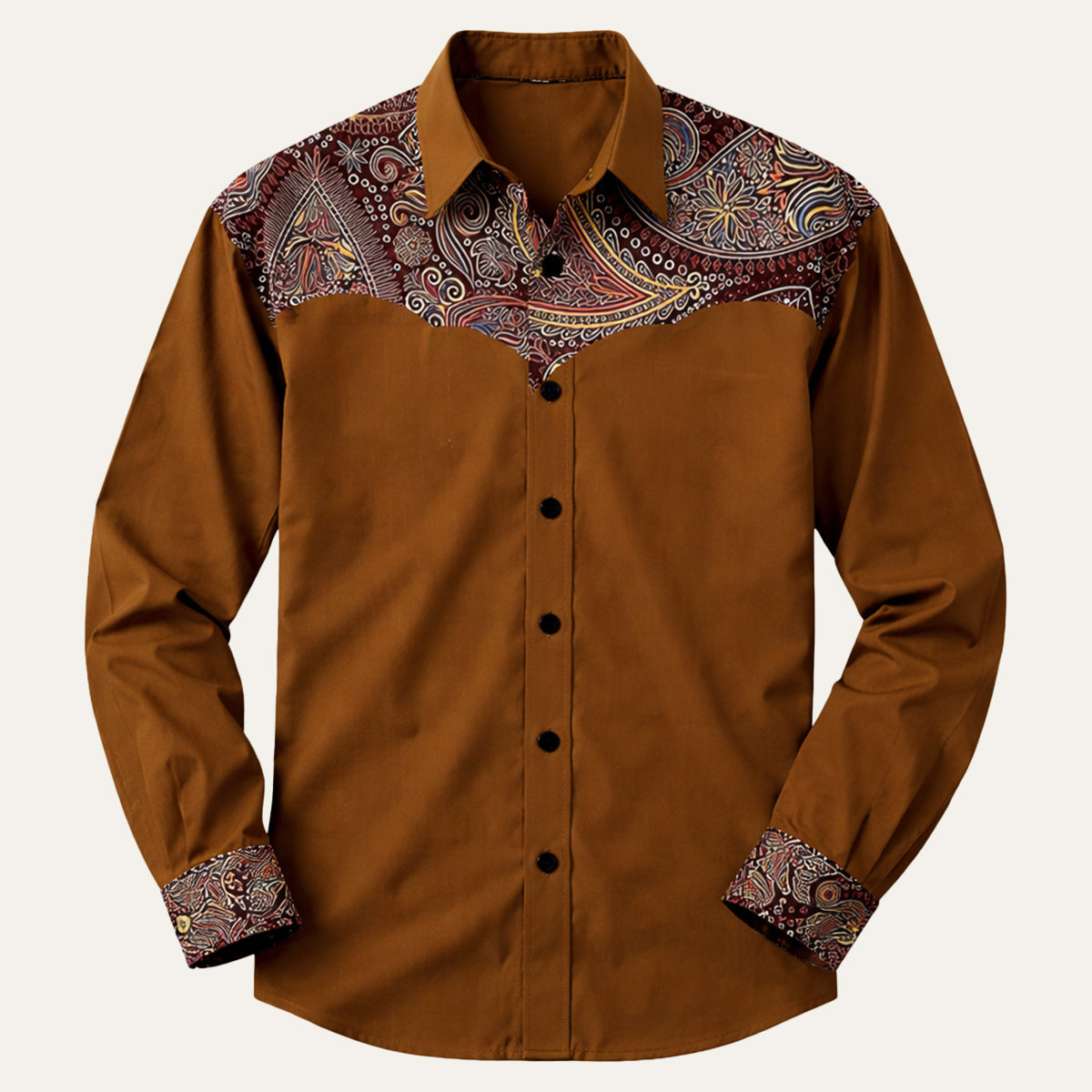 Men's Western Denim Shirt Two Tone Patchwork Lightweight Blue