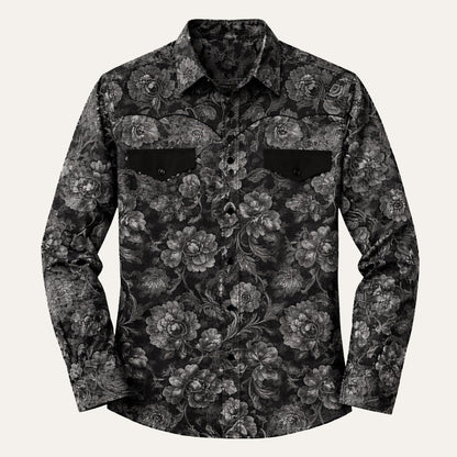 Men's Western Denim Shirt Two Tone Patchwork Soft Blue