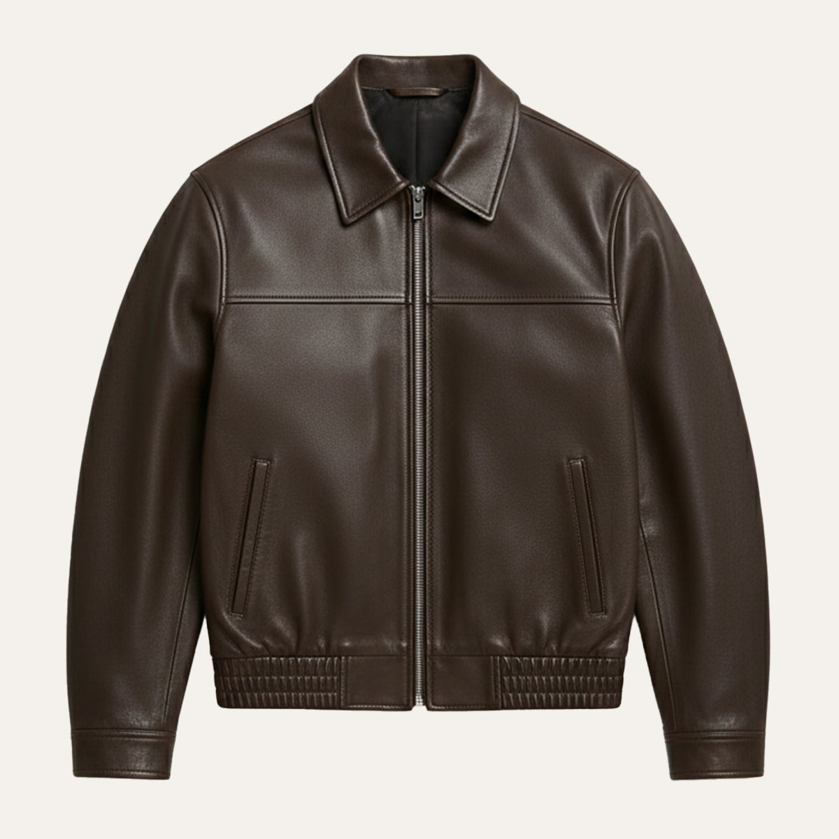 Men's Classic Leather Biker Jacket Zip Black