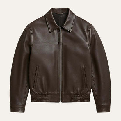 Men's Classic Leather Biker Jacket Zip Black