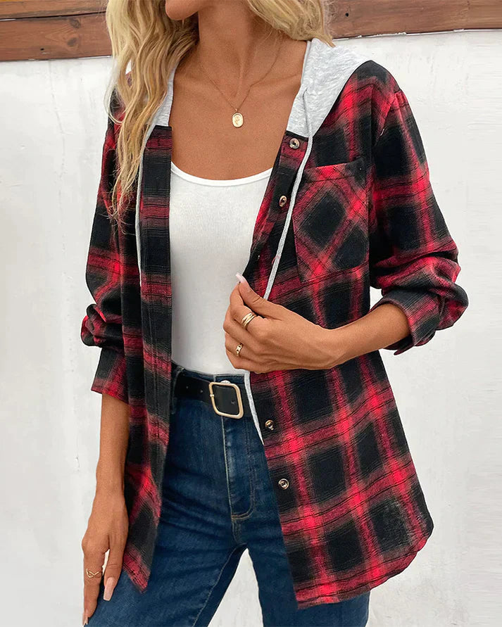 Women's Hooded Plaid Jacket Waterproof Fall Winter