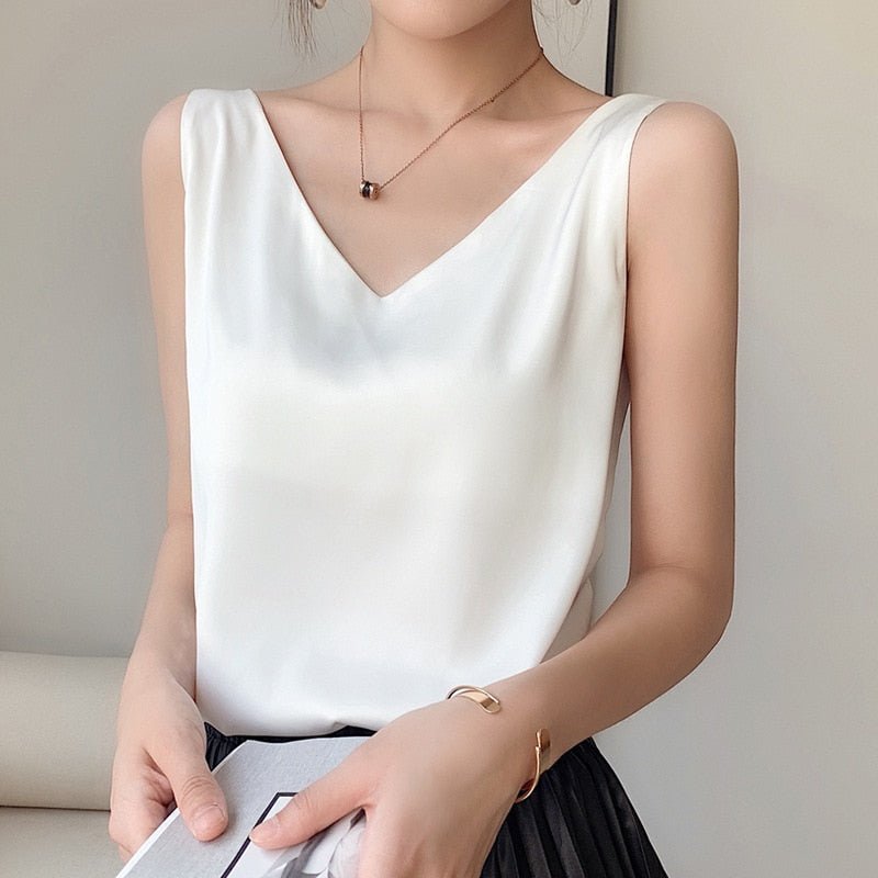 Women's Tank Sleeveless V-Neck Glossy