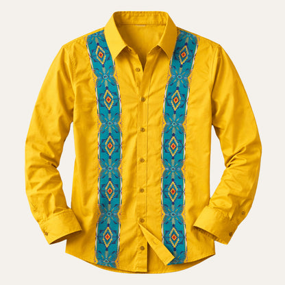 Men's Western Denim Shirt Two Tone Patchwork Blue
