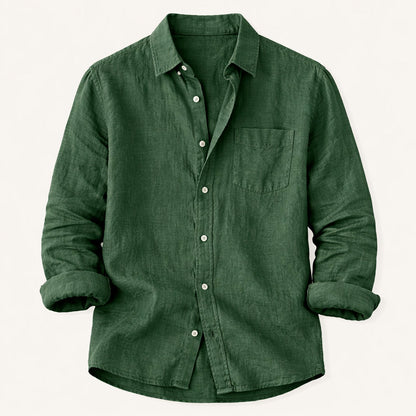 Men's Cotton Linen Shirt Lightweight Stand Collar