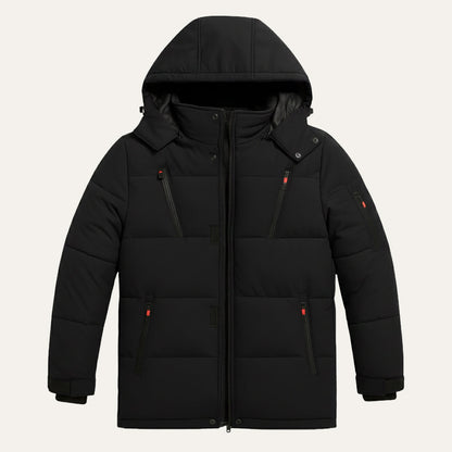 Men's Warm Puffer Coat Hooded Winter Zipper Pockets
