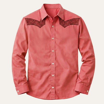 Men's Western Denim Shirt Two Tone Patchwork Retro Style