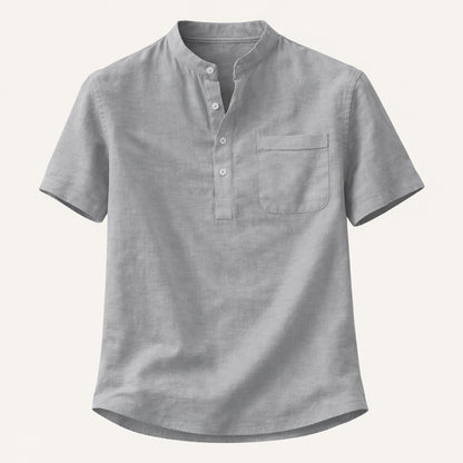 Men's Cotton Linen Henley Shirt Casual