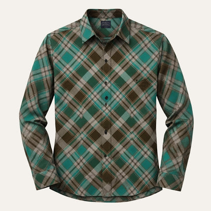 Men's Western Denim Shirt Two Tone Patchwork Soft Blue
