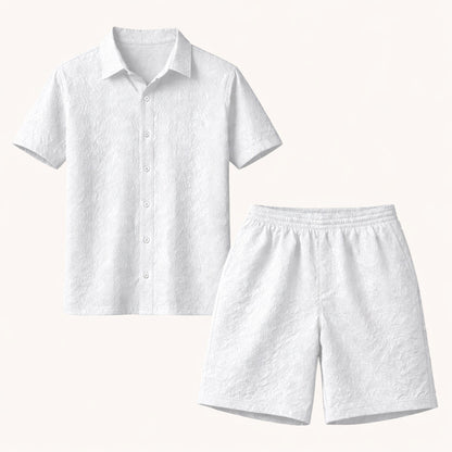 Men's Textured Summer Shirt And Shorts Set