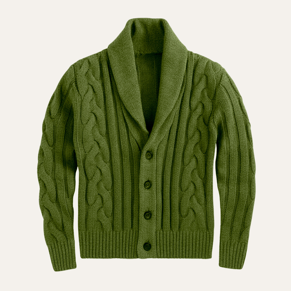 Men's Cable Knit Cardigan Shawl Collar Button Up