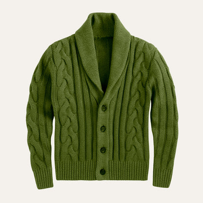 Men's Cable Knit Cardigan Shawl Collar Button Up