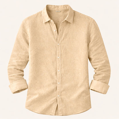 Men's Linen Casual Button Up Shirt Lightweight Beige