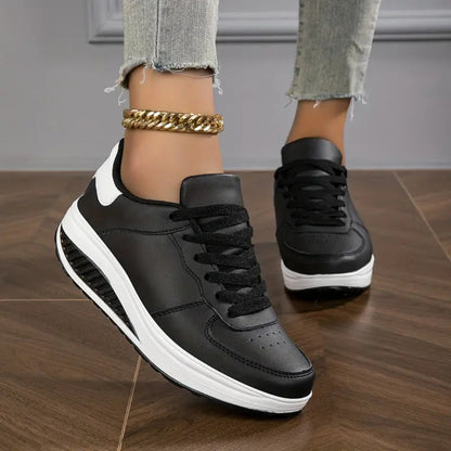 Women's Leather Platform Flat Shoes - VibreMode
